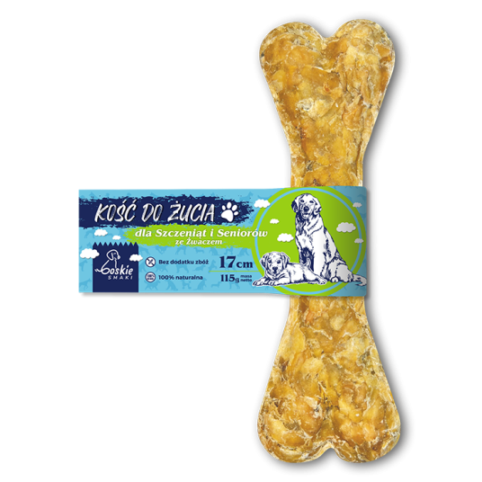 BOSKIE SMAKI Kość do żucia dla szczeniąt i seniorów ze żwaczem gryzak dla psa 17cm / 115g