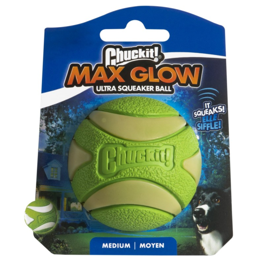 Chuckit! MAX GLOW ULTRA SQUEAKER BALL MEDIUM Piłka dla psa świecąca, z piszczałką 6,5cm