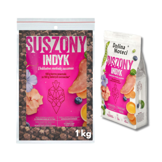 DOLINA NOTECI Suszona karma dla psa Bogata w Indyka 1kg - w woreczku strunowym