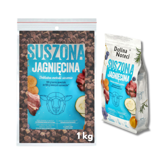 DOLINA NOTECI Suszona karma dla psa Bogata w Jagnięcinę 1kg - w woreczku strunowym