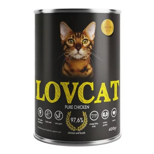 LOVCAT PURE CHICKEN Karma mokra dla kota Bogata w Kurczaka 400g