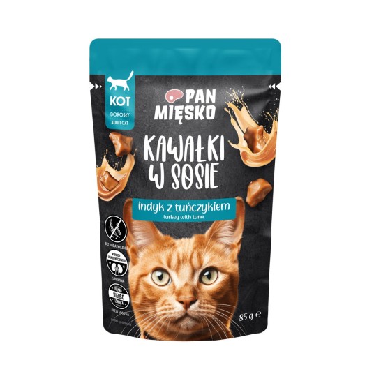 PAN MIĘSKO karma mokra dla kota kawałki w sosie indyk z tuńczykiem 85g