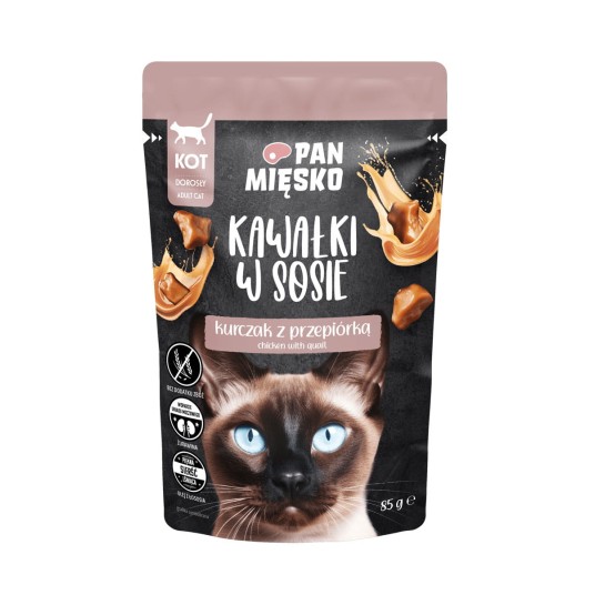 PAN MIĘSKO karma mokra dla kota kawałki w sosie kurczak z przepiórką 85g