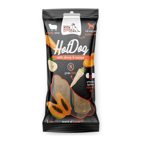 Syta Micha HOT DOG gryzak dla psa warzywny z papają w skórze owcy 2 szt