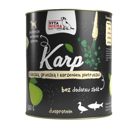 SYTA MICHA Karma mokra dla psa Karp z kaczką, gruszką i korzeniem pietruszki 800g