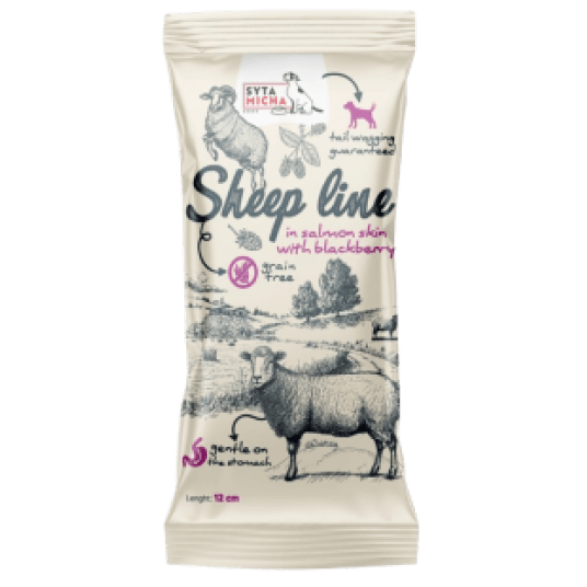SYTA MICHA Sheep Line kość do żucia w skórze łososia z jeżyną 12cm
