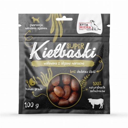 Syta Micha Super kiełbaski dla psa wołowiną i algami morskimi 100g