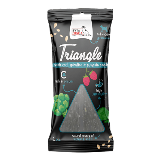 Syta Micha Trójkąt dentystyczny gryzak dla psa Dorsz z jeleniem i spiruliną 13cm - 2szt