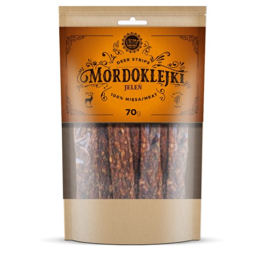 TRZYPSY MORDOKLEJKI Przysmaki 100% mięsa dla psa z JELENIA 70g