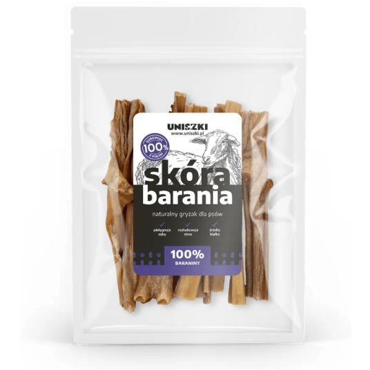 UNISZKI Skóra barania twardy gryzak przysmak do gryzienia dla psa 100g