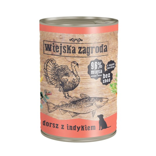 WIEJSKA ZAGRODA Karma mokra DORSZ Z INDYKIEM 400g