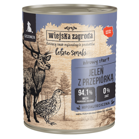 Wiejska Zagroda LEŚNE SMAKI Karma mokra dla psa (szczeniak) Jeleń z Przepiórką 800g