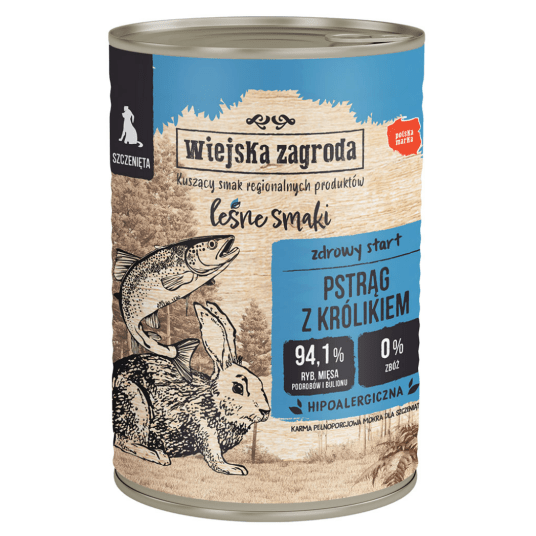 Wiejska Zagroda LEŚNE SMAKI Karma mokra dla psa (szczeniak) Pstrąg z Królikiem 400g