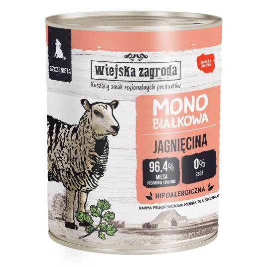 Wiejska Zagroda mokra karma dla psa MONOPROTEINOWA Jagnięcina dla szczeniąt 800g