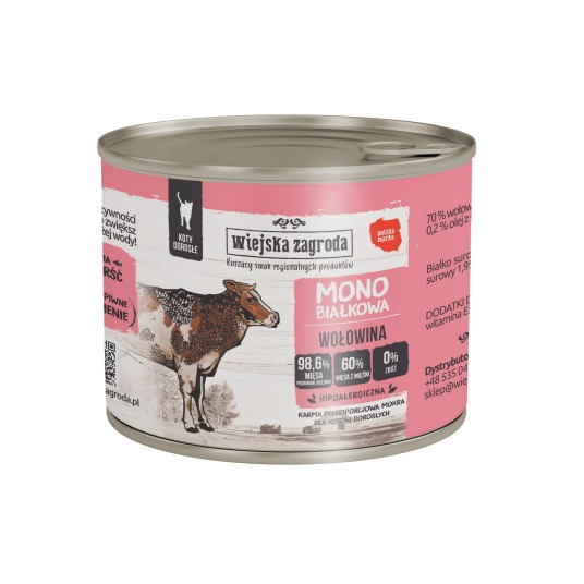 Wiejska Zagroda mokra karma MONOPROTEINOWA dla kota WOŁOWINA 200g