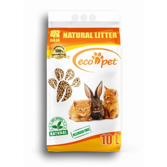 Żwirek drewniany Eco Pet 10l pellet dla kotów, królików, chomików, szczurów, gryzoni, ptaków, tchór