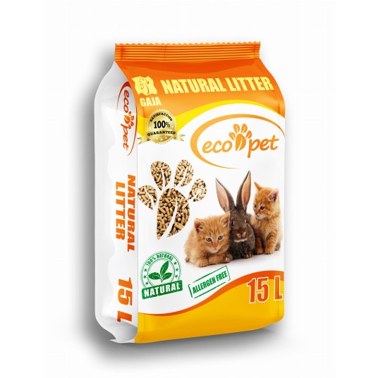 Żwirek drewniany Eco Pet 15l Pellet dla kotów, królików, chomików, szczurów, gryzoni, ptaków, tchórz