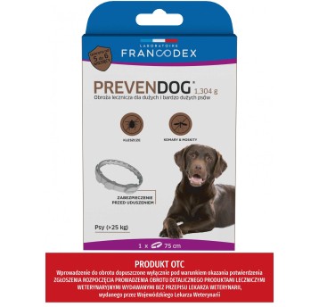 FRANCODEX Obroża biobójcza PREVENDOG 75 cm dla dużych i bardzo dużych psów pow. 25 kg - 1 szt.