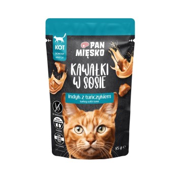 PAN MIĘSKO karma mokra dla kota kawałki w sosie indyk z tuńczykiem 85g