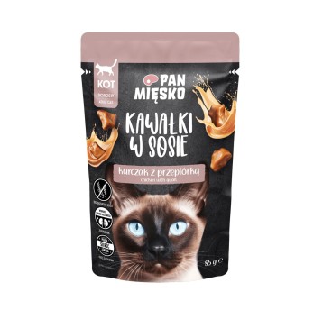 PAN MIĘSKO karma mokra dla kota kawałki w sosie kurczak z przepiórką 85g