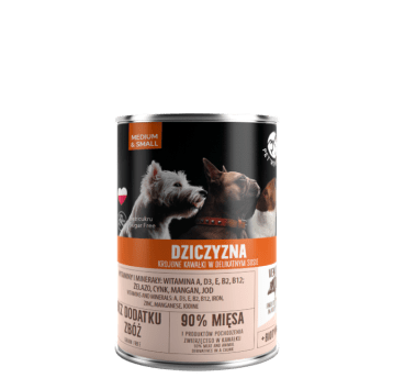 PetRepublic Puszka karma mokra dla psa kawałki w delikatnym sosie z Dziczyzną 400g