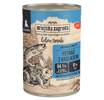Wiejska Zagroda LEŚNE SMAKI Karma mokra dla psa (szczeniak) Pstrąg z Królikiem 400g