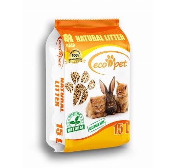 Żwirek drewniany Eco Pet 15l Pellet dla kotów, królików, chomików, szczurów, gryzoni, ptaków, tchórz